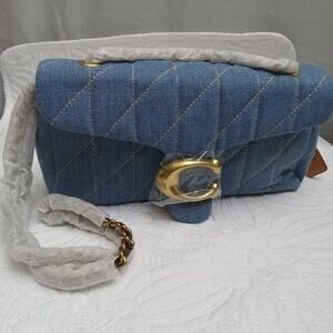 Tabby 26 Quilted Denim Shoulder Bag Indigo Blue CR704 Crossbody NEW